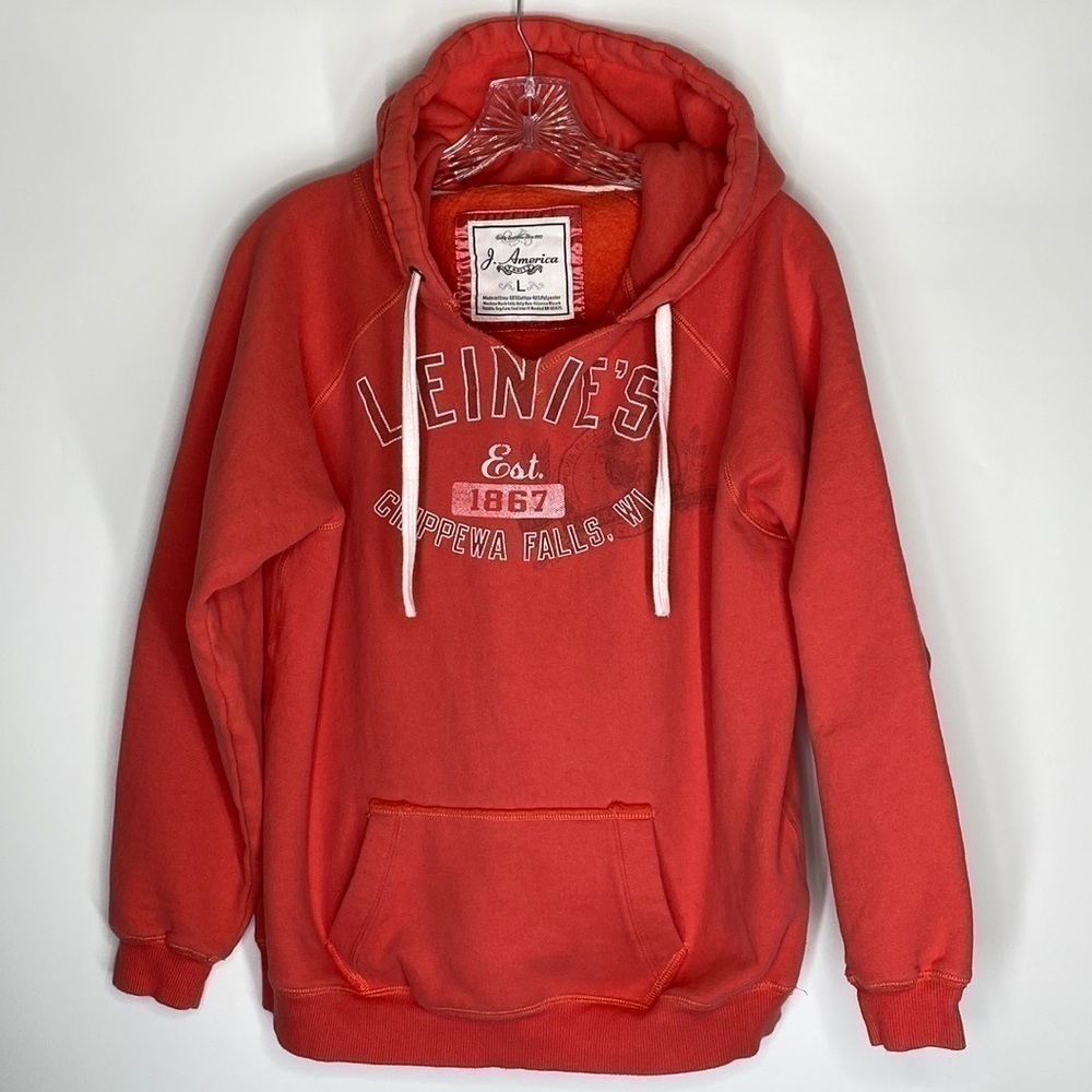 J. America Leinie's Leinenkugel Chippewa Falls, WI Hooded Sweatshirt Pink Large